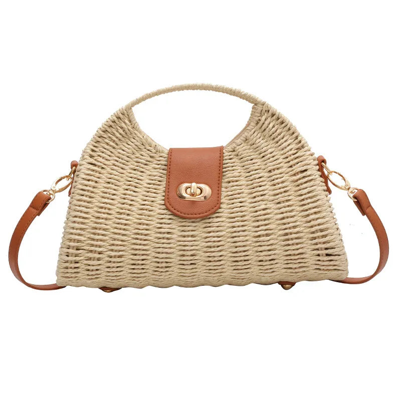 Sac bucket osier kaki taupe femme bandoulière été décontracté vacances