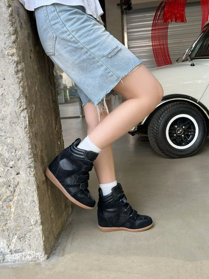 Fermeture scratch magic tape baskets compensées femme ajustable facile sport casual