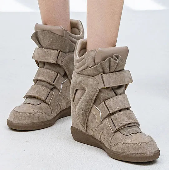 Cuir peau porc première couche bottines femme compensées qualité durable confort