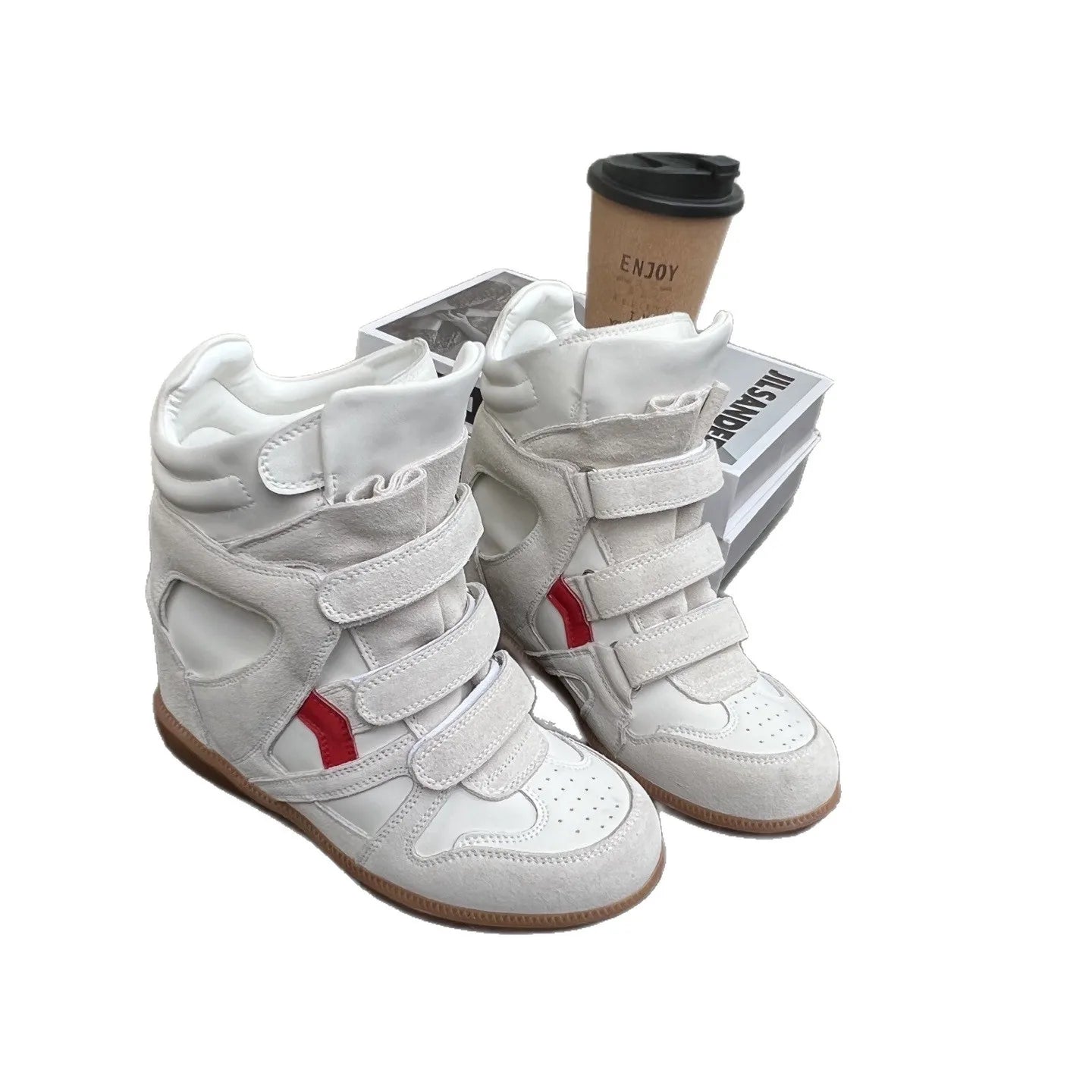 "Baskets montantes femme cuir compensées 8cm scratch casual"