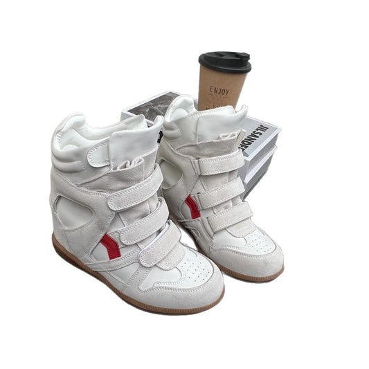 "Baskets montantes femme cuir compensées 8cm scratch casual"