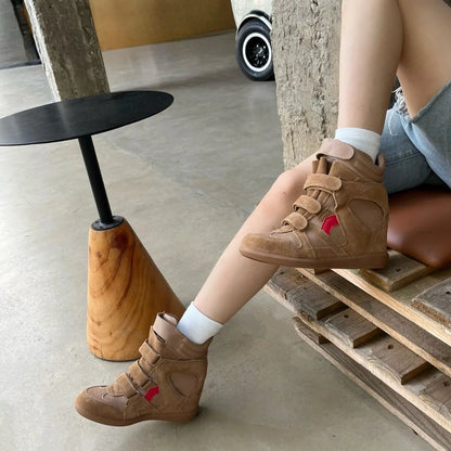 Baskets montantes compensées femme cuir look casual urbain quotidien stylé