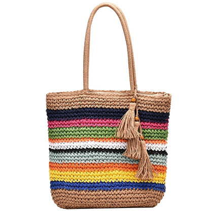 Grand sac cabas paille XXL 43x41cm double bretelles tressage artisanal été plage ville