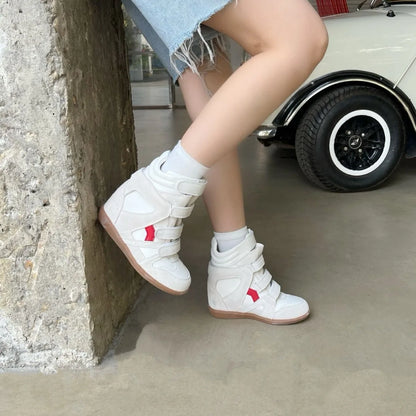 Cuir vachette deux couches premium baskets femme compensées qualité durable luxueux