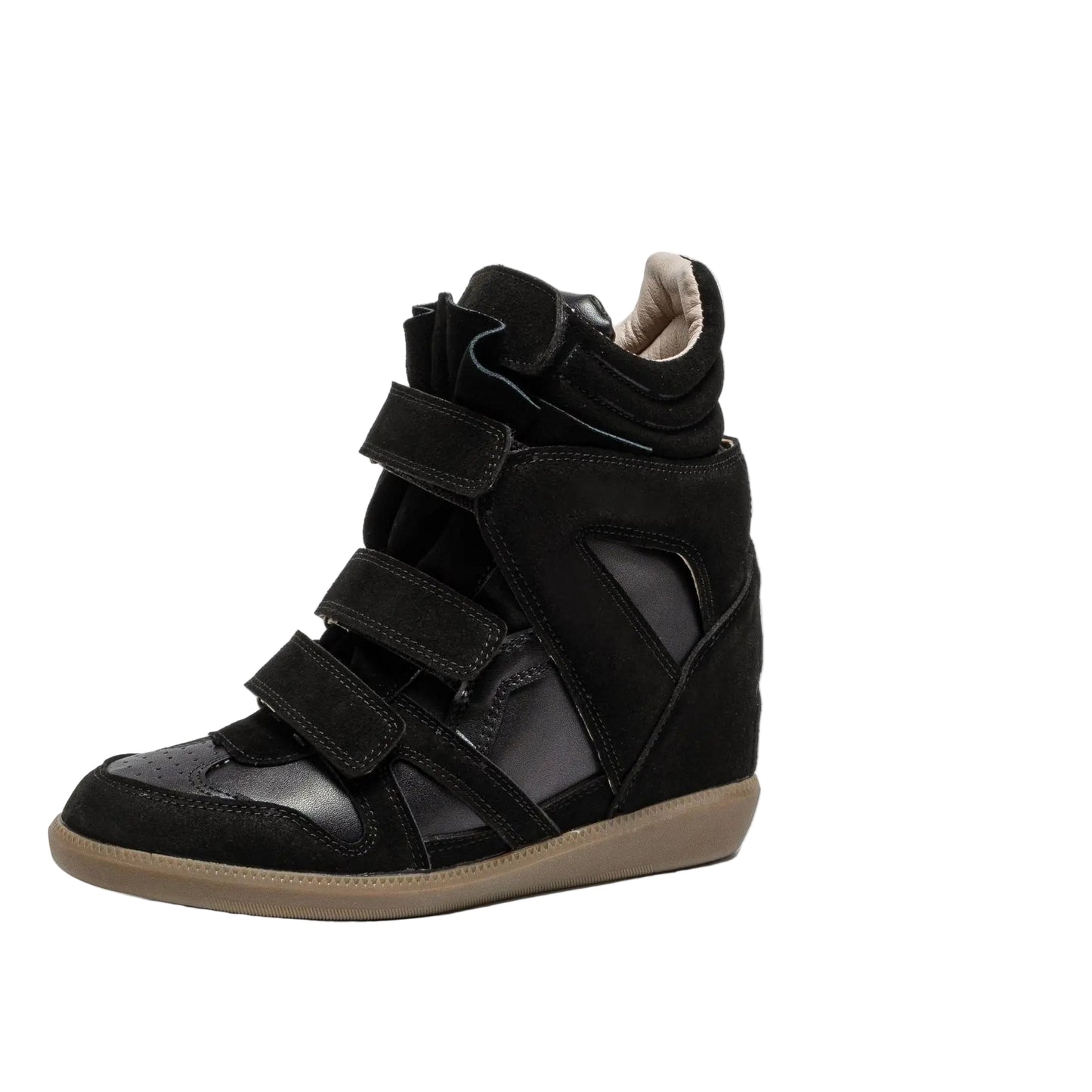 Baskets montantes femme compensées 8cm cuir vachette sneakers sport casual scratch respirantes