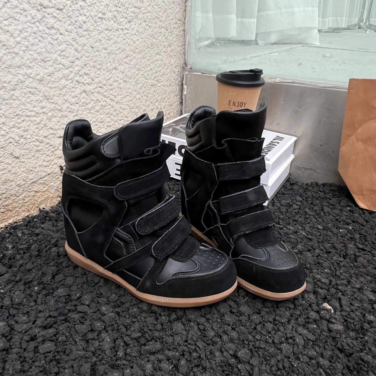 Baskets montantes femme profil - compensation invisible 8cm semelle caoutchouc