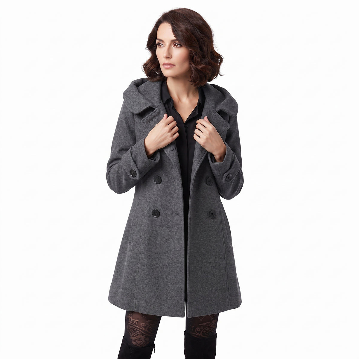 Manteau Femme en Laine à Capuche – Double Boutonnage