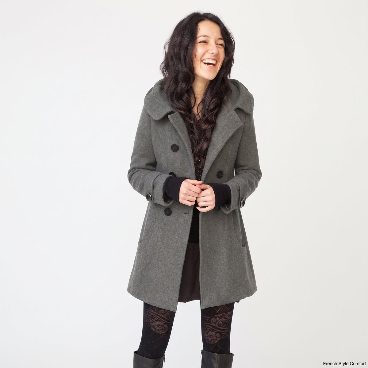 Manteau Femme en Laine à Capuche – Double Boutonnage