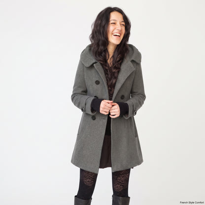 Manteau Femme en Laine à Capuche – Double Boutonnage