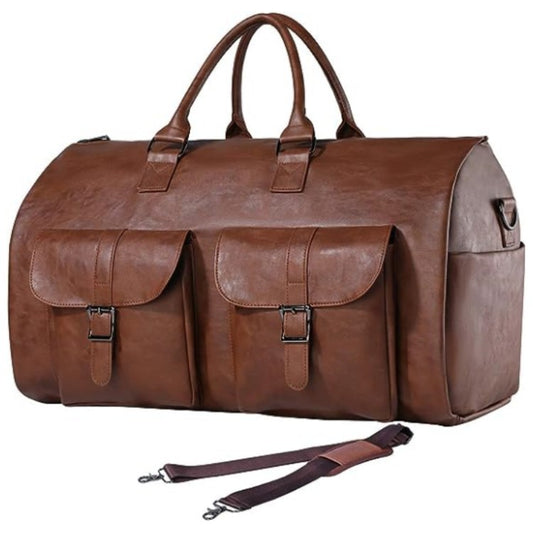 Sac de voyage pliable cuir PU marron grande capacité