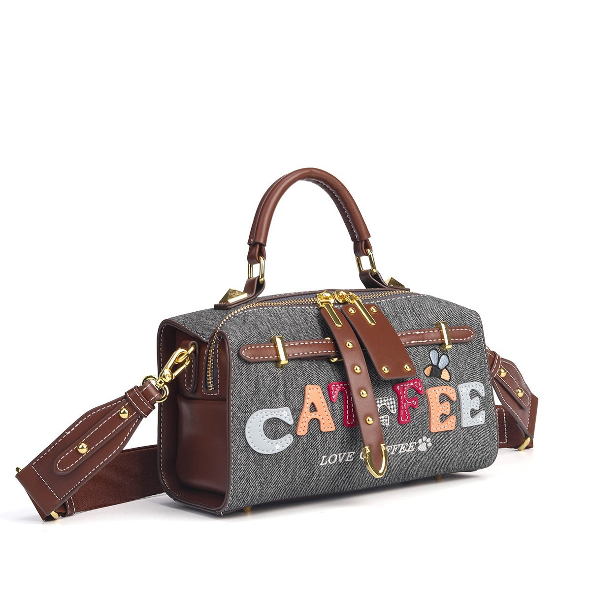 Sac boston brodé lettres vue face