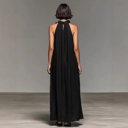 Robe longue femme noire dos nu avec volants style bohème chic