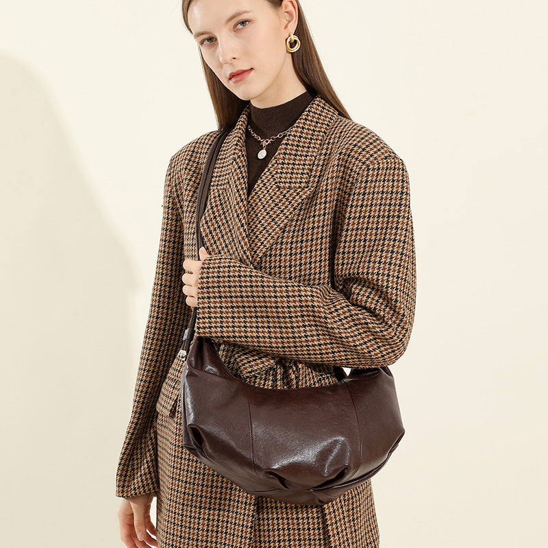 Sac croissant cuir vachette café