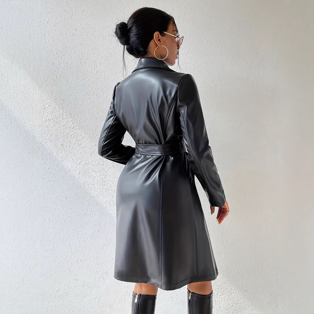 Trench Coat Long Cuir PU - L'Élégance Urbaine Intemporelle