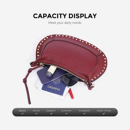 Sac épaule croissant rouge vin femme vintage rétro forme lune cuir PU élégant