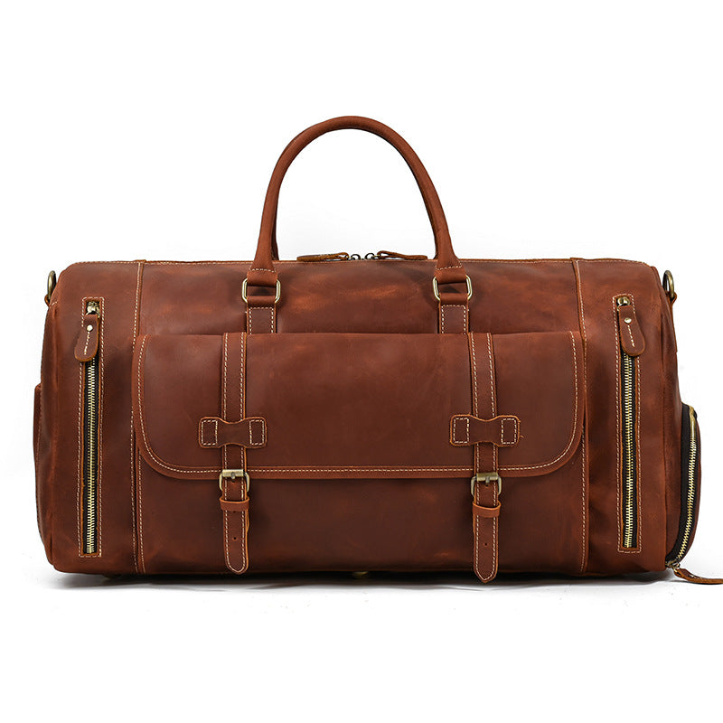 Sac de voyage cuir vachette motif marron foncé