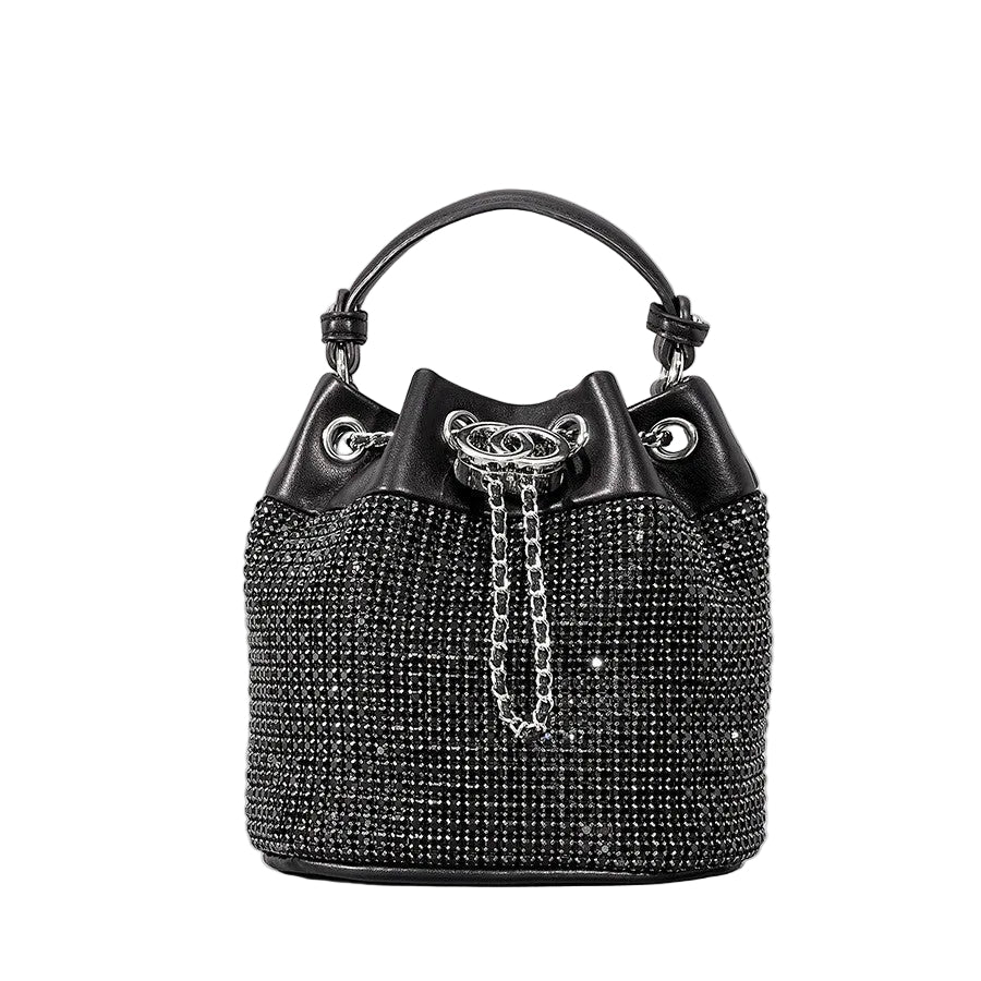 Sac seau femme strass argent diamant