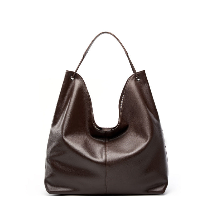 "Sac cabas cuir véritable femme couleur marron vue face"