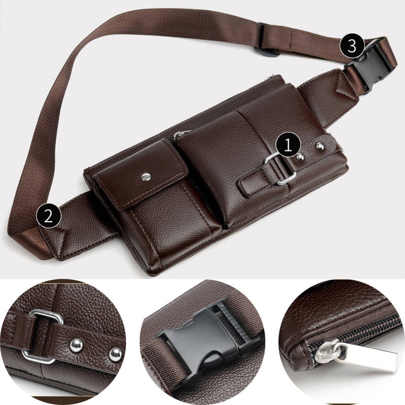 Besace homme premium en cuir PU noir et marron