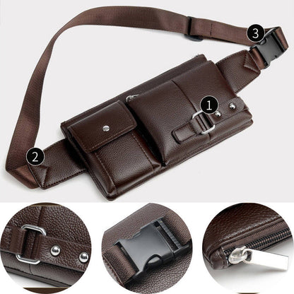 Besace homme premium en cuir PU noir et marron