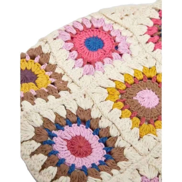 Anses tressées sac crochet coton naturel abricot, poignées solides confortables port épaule
