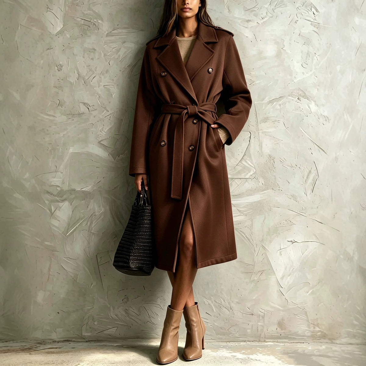 Myriam manteau rouge ceinture mi-long