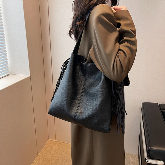 Tote bag vintage noir grande capacité