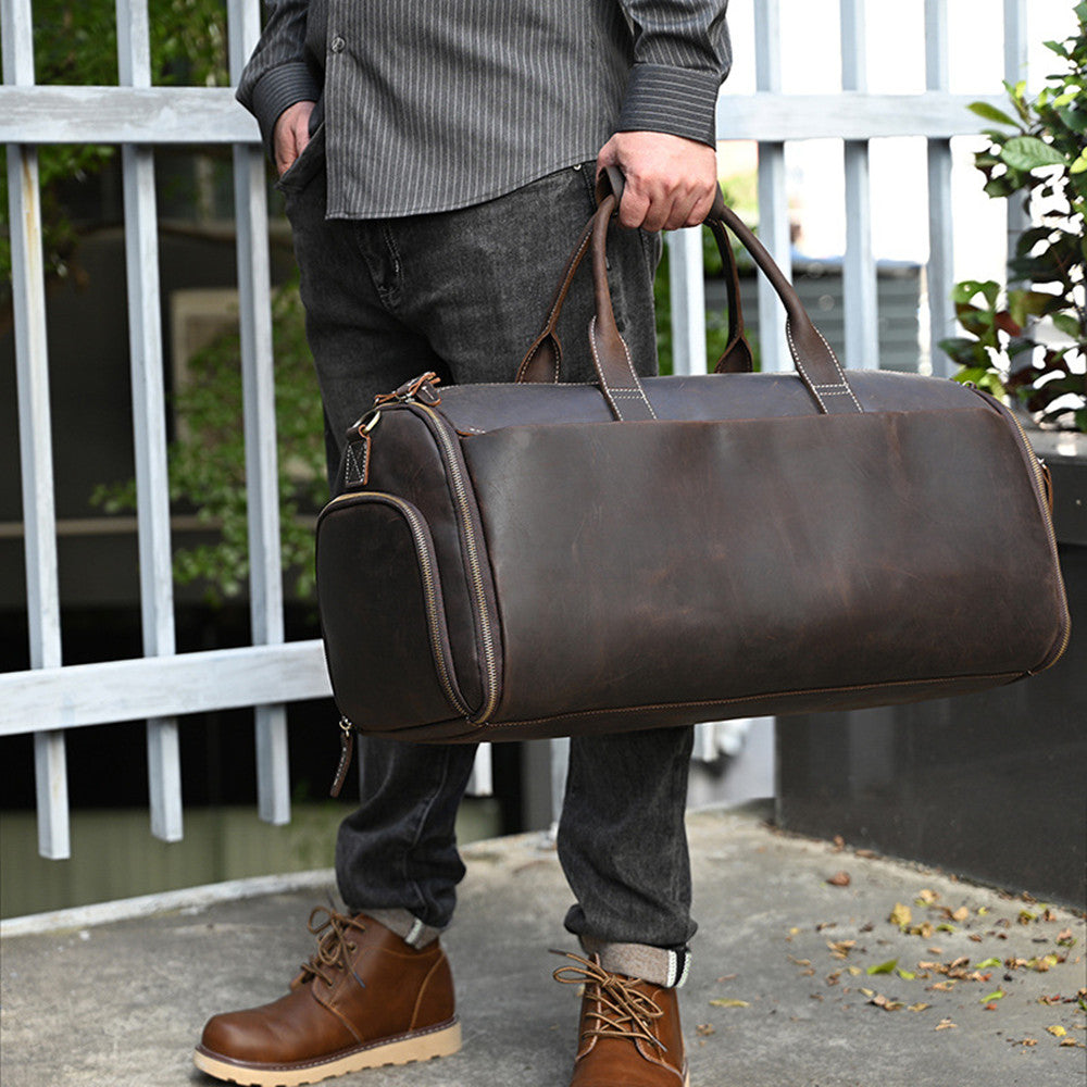 Sac de voyage vintage cuir coloris marron foncé