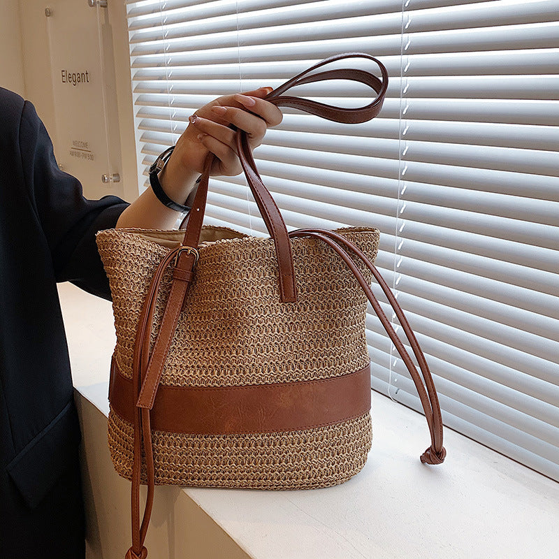Sac paille patchwork vue face