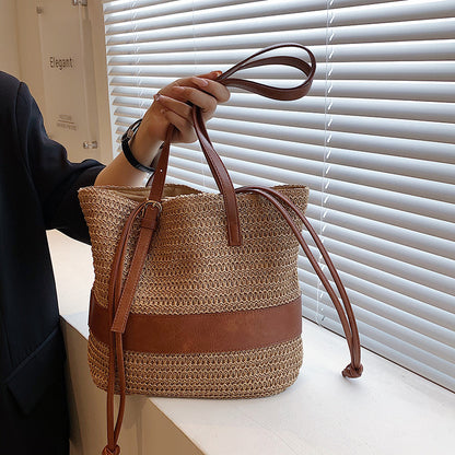 Sac paille patchwork vue face