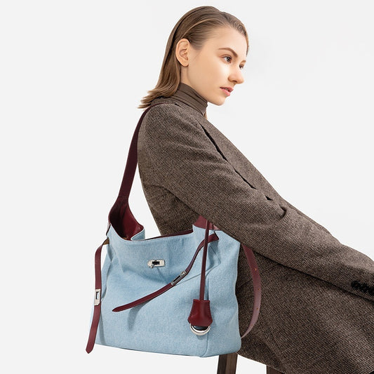 Sac fourre-tout femme en denim et polyester – Grand format