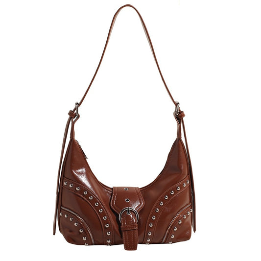 Sac moto femme rétro noir rivets