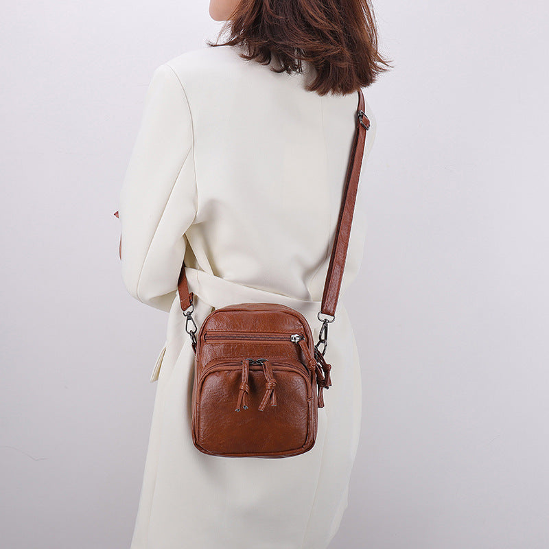 Mini sac à main femme cuir PU marron chaîne