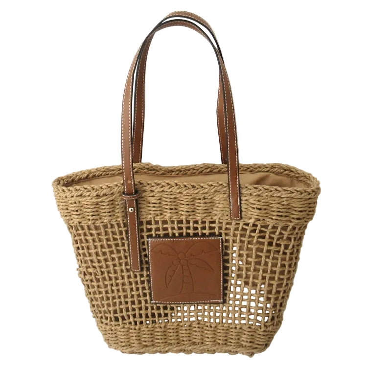 Sac tressé creux café clair estival