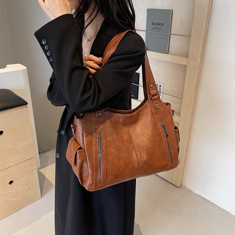 Sac bandoulière croisée marron PU souple femme, port diagonal réglable, style rétro loisir

