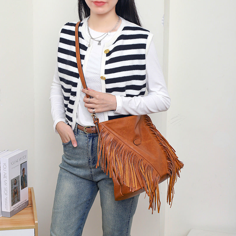 Sac messenger rivets marron