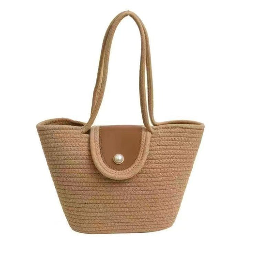 Sac à main femme en coton tissé avec perles décoratives style bohème naturel forme coquille