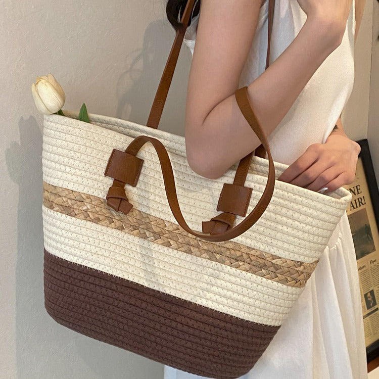 Tote bag paille marron épaule