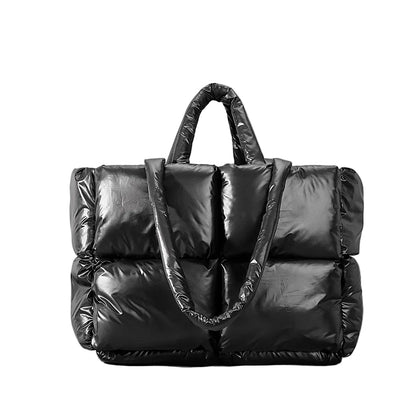 Sac matelassé duvet femme noir grande taille nylon épais, style cross-border fashion, vue de face