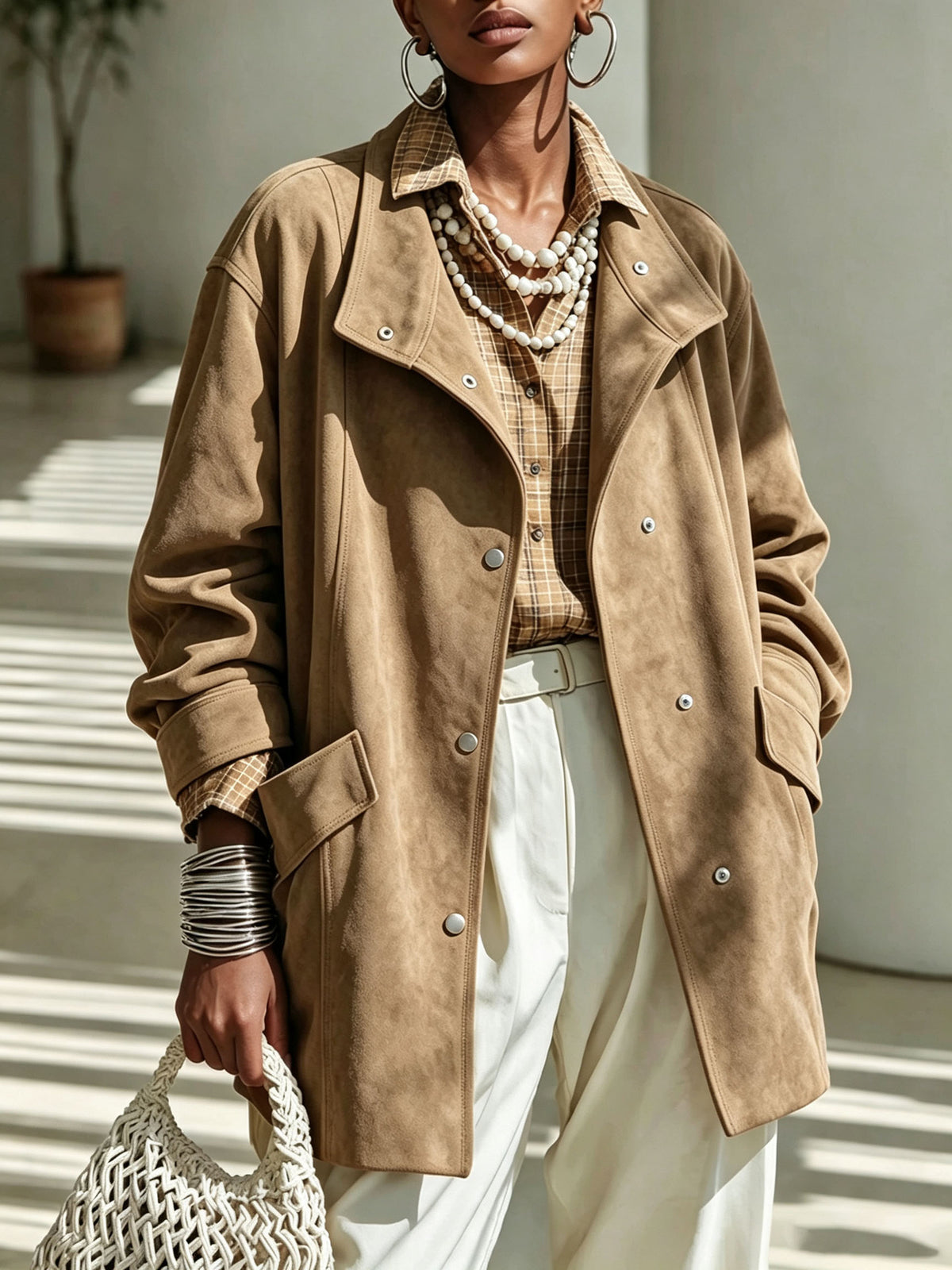Manteau suède velvet kaki Laurence Vogalia Paris