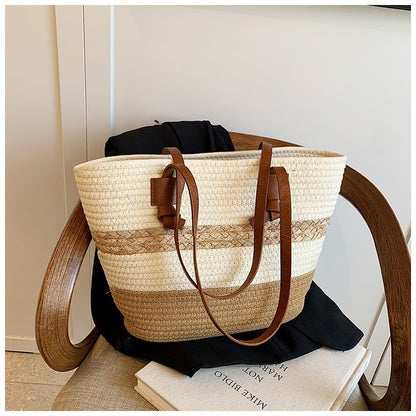 Tote bag paille vue face poche sandwich