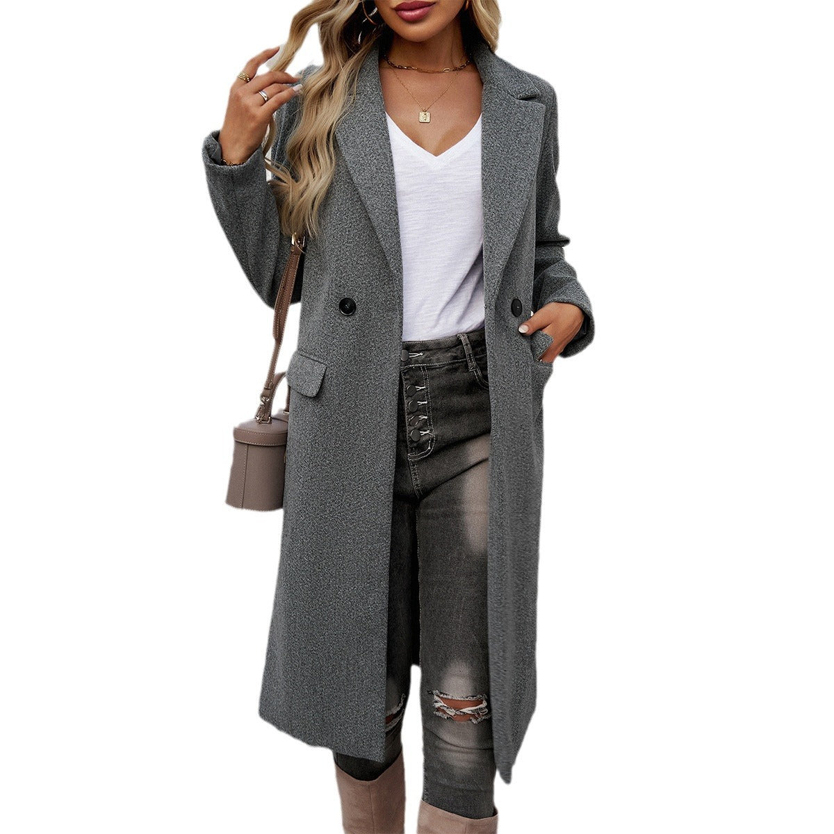 Manteau col revers abricot 100cm Ella Vogalia Paris