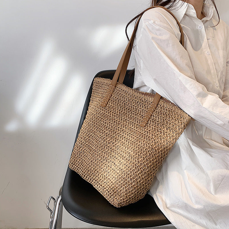 Grand sac paille portable vue face