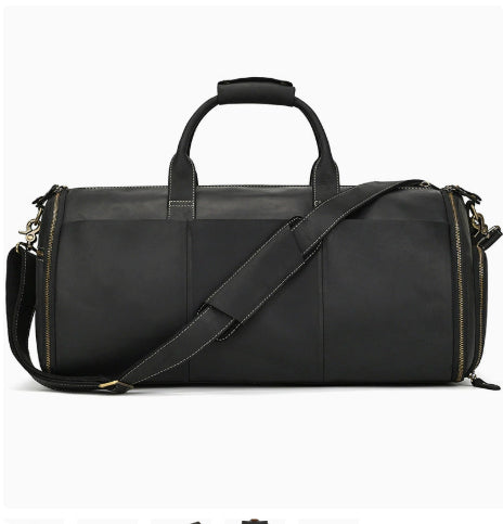 Sac de voyage vintage cuir noir brillant