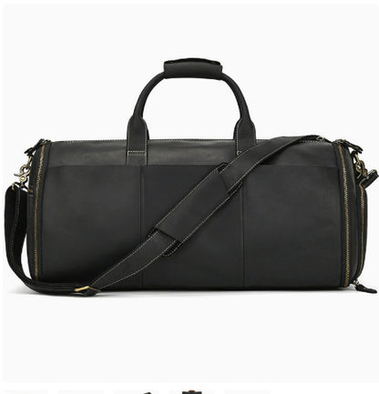 Sac de voyage vintage cuir noir brillant