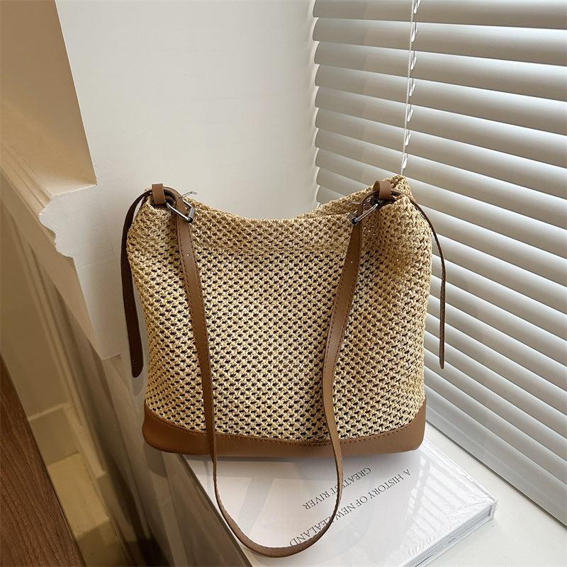 Tote bag paille grande capacité vue face