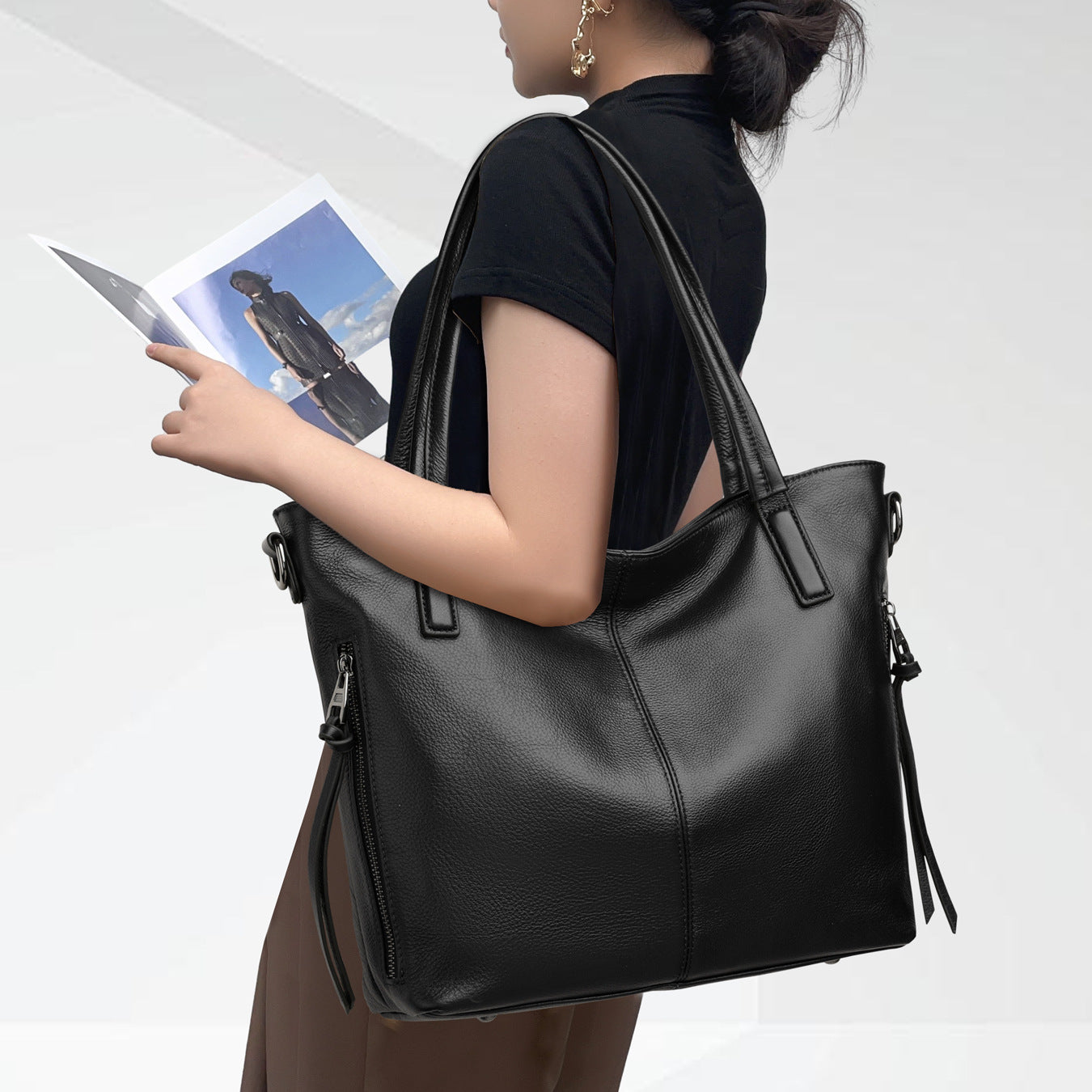 Tote bag épaule gris-bleu tendance