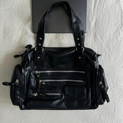 Sac moto punk noir crossbody
