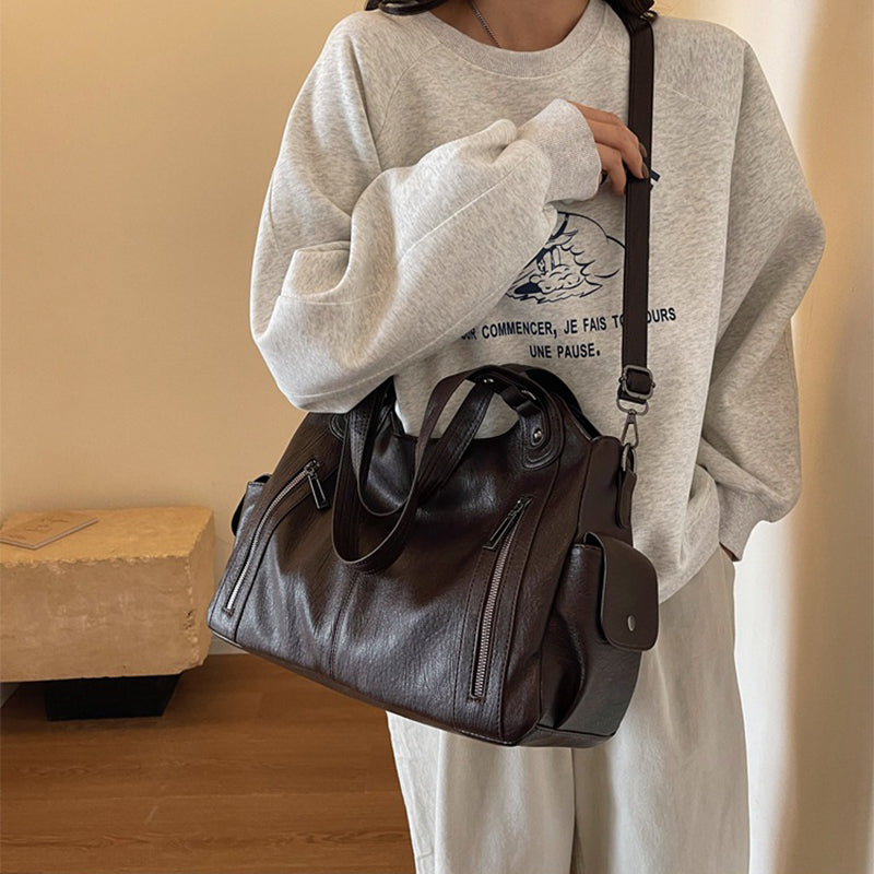 Poche sandwich extérieure sac épaule noir grande capacité femme, accès rapide rangement pratique

