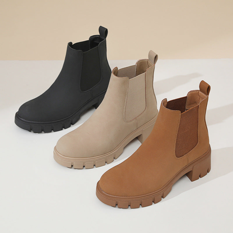 Bottes femme style Dr Martens semelle épaisse bottines daim PU talon moyen casual